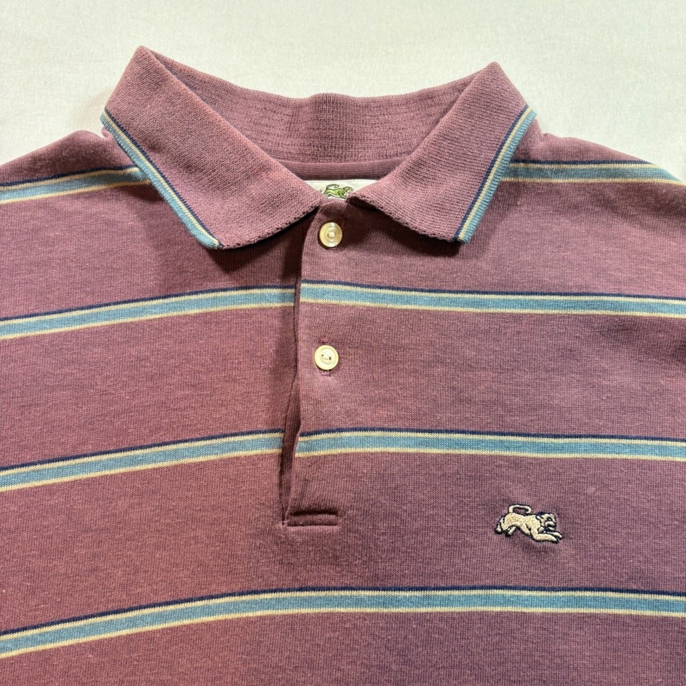 Garan Polo Shirt Mens Large Burgundy Striped Short Sleeve Vintage Made in USA